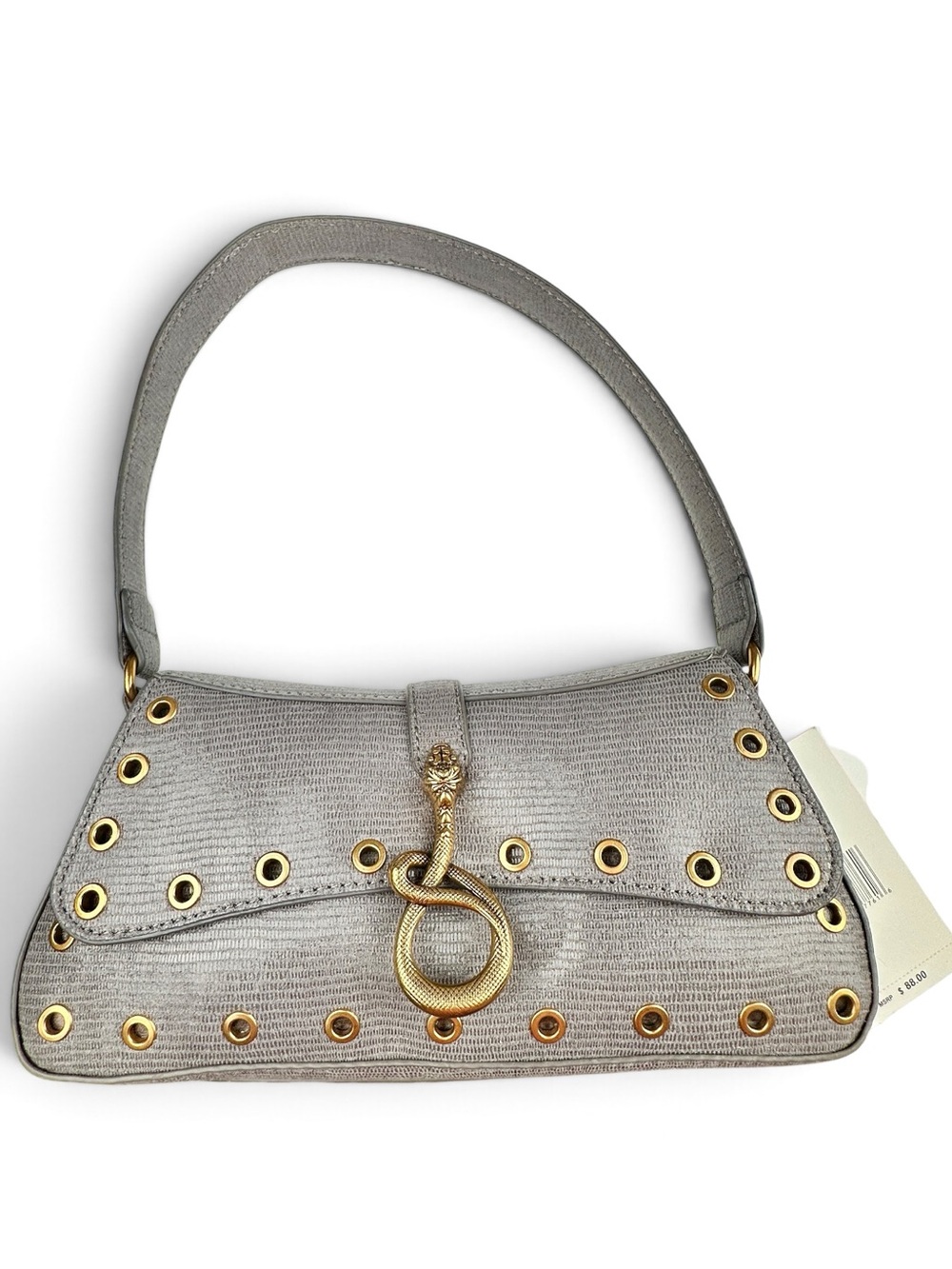 NWT Betsey Johnson XOISLA-S Metallic Gray Snakeskin Snake Shoulder Bag